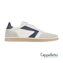 Carica l'immagine nel visualizzatore di Gallery, THAMES Uomo in Pelle Bianca Camoscio Grigio e Logo Blu