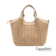 Carica l'immagine nel visualizzatore di Gallery, DUA Borsa Media in Pelle/Paglia Sabbia