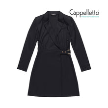 Carica l'immagine nel visualizzatore di Gallery, AMOUR Abito Corto Wrap in Fresco Lana Stretch Nero
