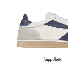Carica l'immagine nel visualizzatore di Gallery, THAMES Uomo in Pelle Bianca Camoscio Grigio e Logo Blu