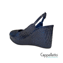 Carica l'immagine nel visualizzatore di Gallery, FANCY Sandalo Zeppa in Pelle Intrecciata Blu 9835