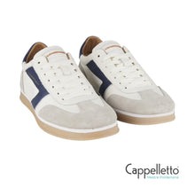 Carica l'immagine nel visualizzatore di Gallery, THAMES Uomo in Pelle Bianca Camoscio Grigio e Logo Blu