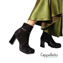 Carica l'immagine nel visualizzatore di Gallery, DIOLI Tronchetto Con Plateau Camoscio/Vernice Nero