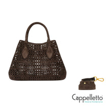 Carica l'immagine nel visualizzatore di Gallery, MASHUP Borsa Media in Suede Laserato Moka