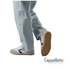 Carica l'immagine nel visualizzatore di Gallery, THAMES Uomo in Pelle Bianca Camoscio Grigio e Logo Blu