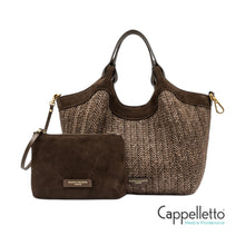 Carica l'immagine nel visualizzatore di Gallery, DUA Borsa Media in Pelle/Paglia Choco