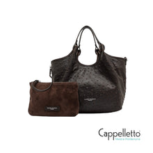 Carica l'immagine nel visualizzatore di Gallery, DUA Borsa Media Pelle Stampa Struzzo Espresso