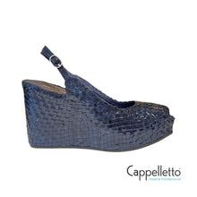 Carica l'immagine nel visualizzatore di Gallery, FANCY Sandalo Zeppa in Pelle Intrecciata Blu 9835