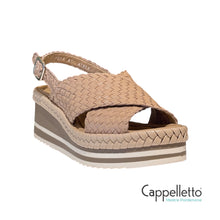 Carica l&#39;immagine nel visualizzatore di Gallery, PADOVA Sandalo Zeppa Pelle Intrecciata Taupe 11221
