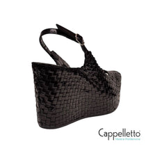 Carica l&#39;immagine nel visualizzatore di Gallery, FANCY Sandalo Zeppa in Pelle Intrecciata Nera 9835
