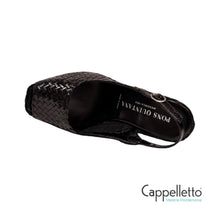 Carica l&#39;immagine nel visualizzatore di Gallery, FANCY Sandalo Zeppa in Pelle Intrecciata Nera 9835

