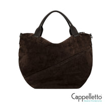 Carica l&#39;immagine nel visualizzatore di Gallery, SHANIA Borsa con Manici e Zip in Pelle Scamosciata Moka
