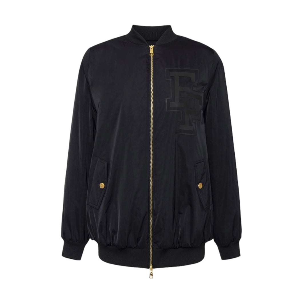 Bomber over in nylon satin con logo Nero PI 74D