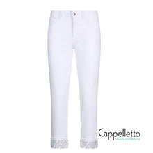 Carica l'immagine nel visualizzatore di Gallery, Pantaloni Skinny con Risvolto e Strass Bianco UA6006
