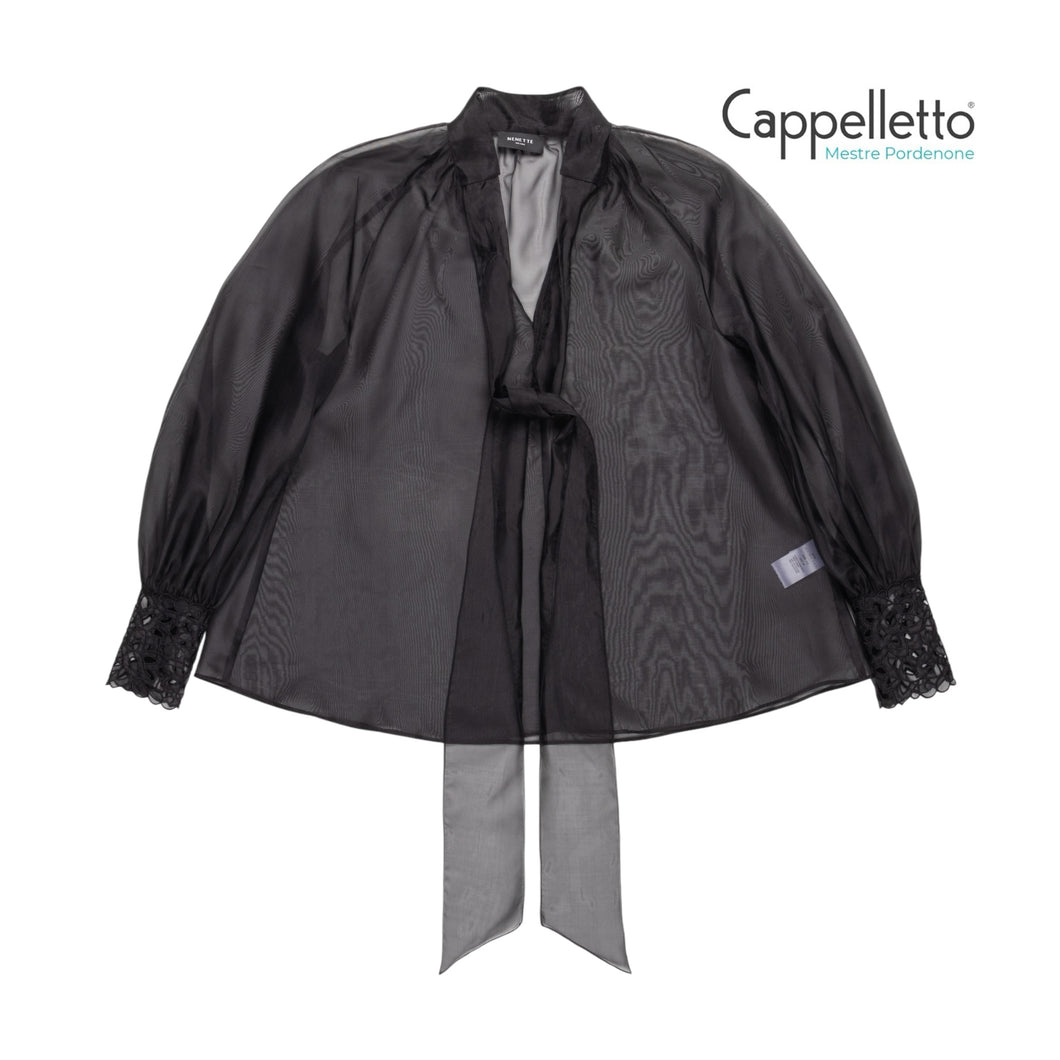 FIJI Blusa Polso Ricamato Organza - Nero