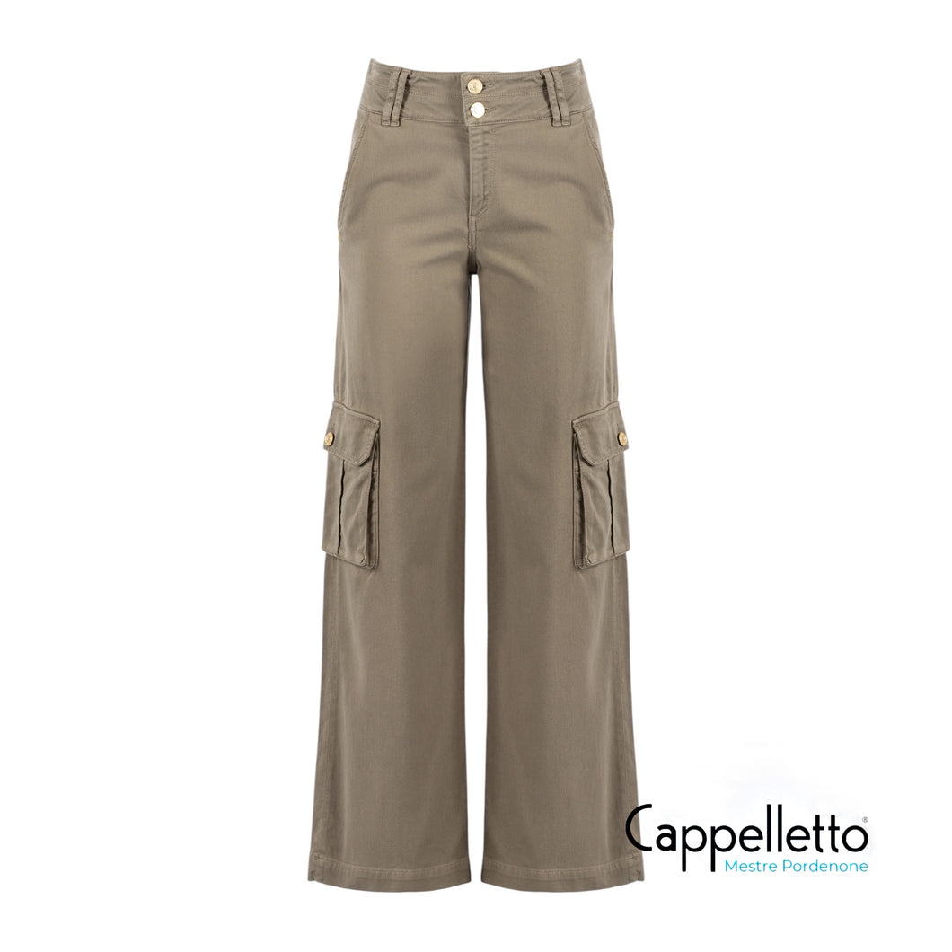 SANDRA Panta Cargo Gabardina Comfort Verde Militare