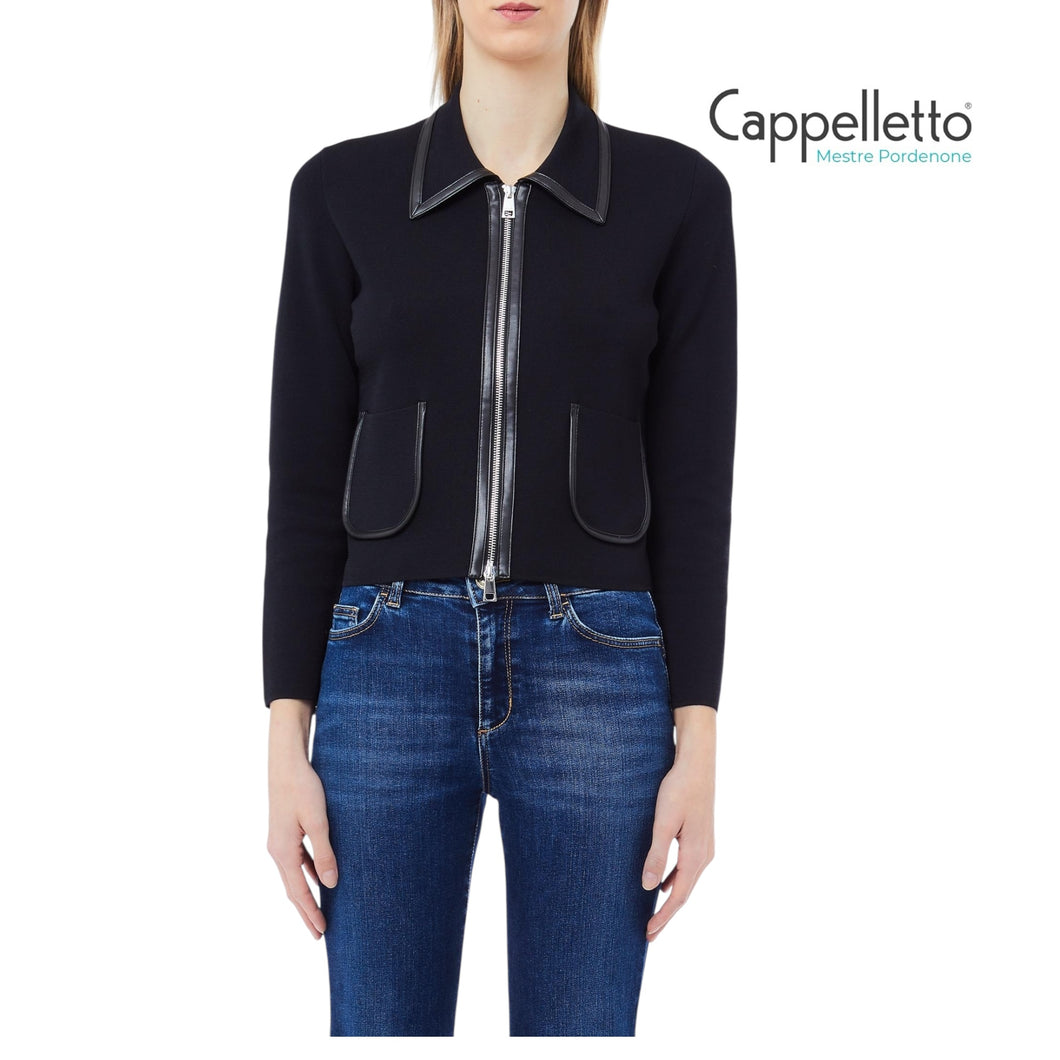 Giacca con Zip in Maglia Nera MF5134