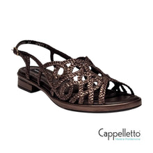 Carica l&#39;immagine nel visualizzatore di Gallery, DIANA Sandalo Flat Pelle Laminata Intrecciata Espresso 11259
