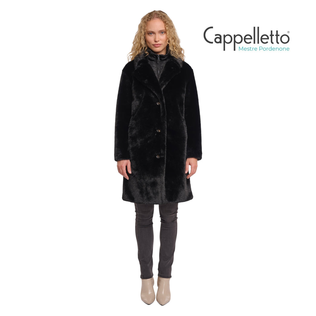 GEESJE Cappotto Monopetto in EcoPelliccia Nero