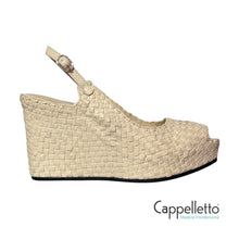 Carica l&#39;immagine nel visualizzatore di Gallery, FANCY Sandalo Zeppa in Pelle Intrecciata Avorio 9835
