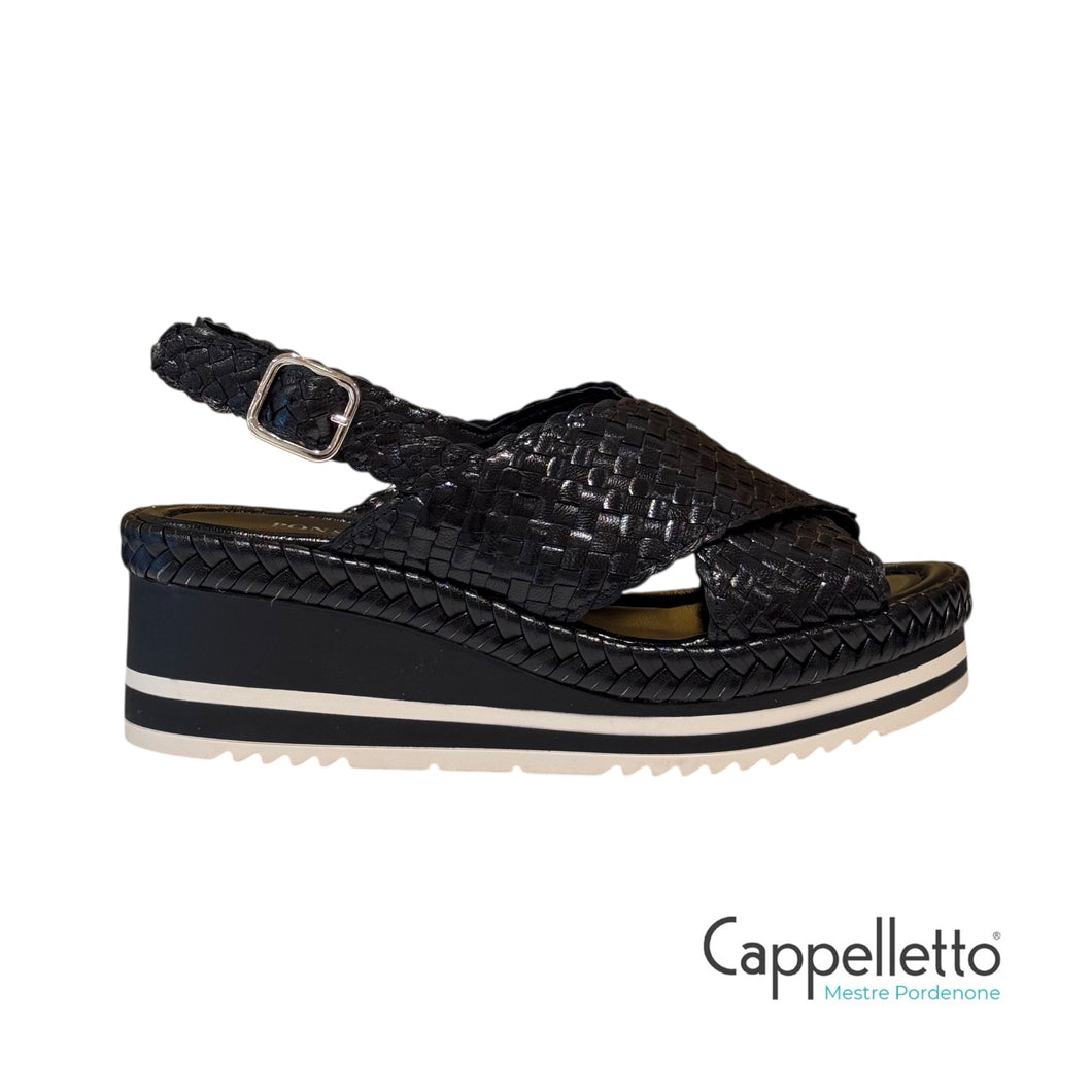 PADOVA Sandalo Zeppa Pelle Intrecciata Nera 11221