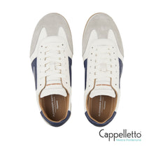 Carica l'immagine nel visualizzatore di Gallery, THAMES Uomo in Pelle Bianca Camoscio Grigio e Logo Blu
