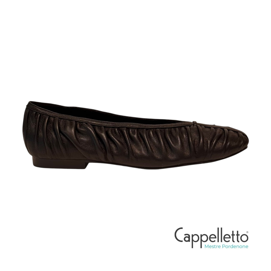 Ballerina Arricciata in Pelle Nera