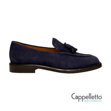 Carica l&#39;immagine nel visualizzatore di Gallery, Mocassino Donna con Nappine in Pelle Blu
