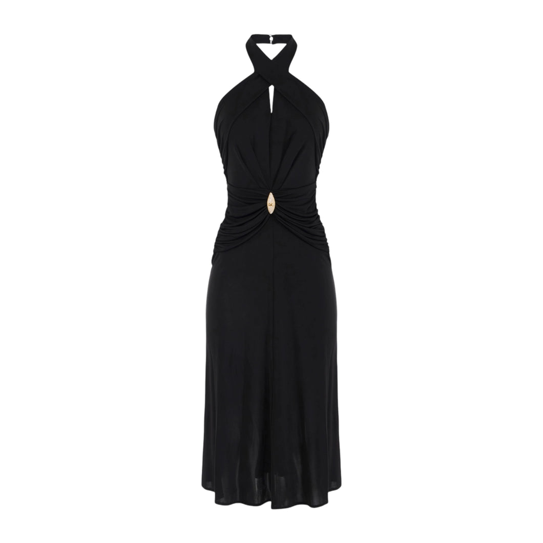 Abito in jersey leggero con scollo incrociato Nero AB719