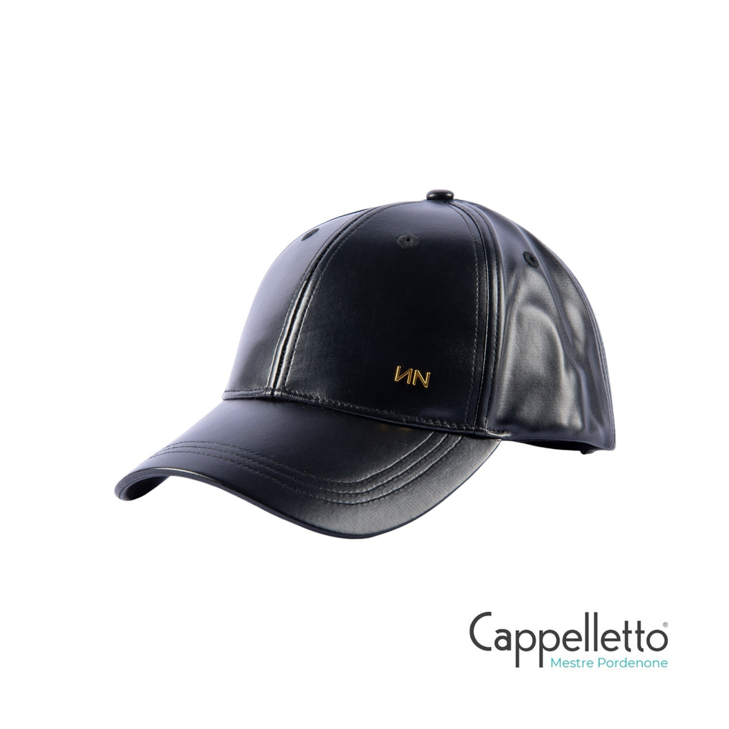 ZEFIRO Cappello Baseball Logo NN Oro Ecopelle - Nero