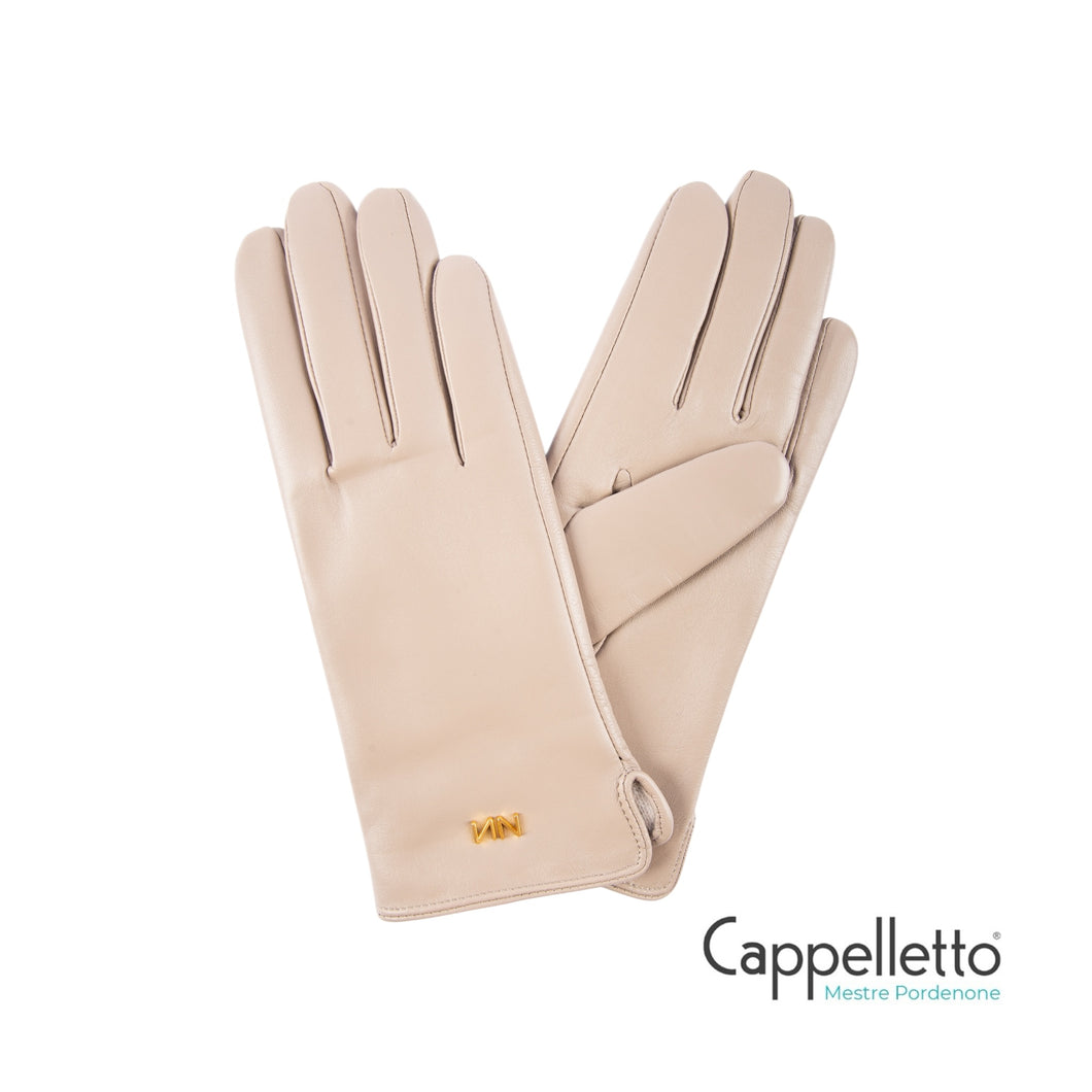 ZARINA Guanti in Pelle Logo NN Metallo - Taupe