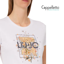 Carica l'immagine nel visualizzatore di Gallery, T-Shirt con Stampa e Strass Bianco/Foulard WA6493
