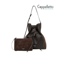 Carica l'immagine nel visualizzatore di Gallery, SIENNA Borsa in Pelle Stampa Struzzo e Suede Espresso
