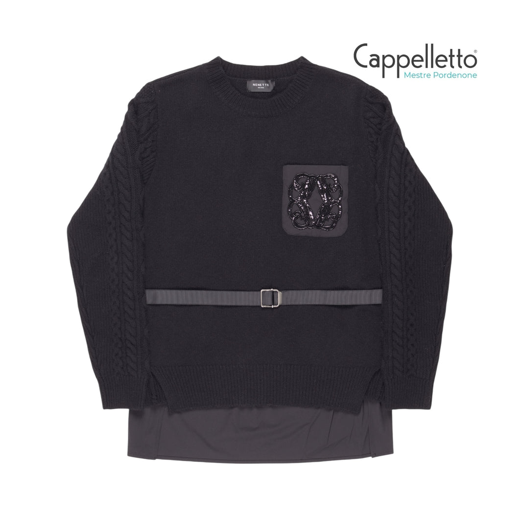 MIG Maglia Girocollo Inserto Nylon - Nero