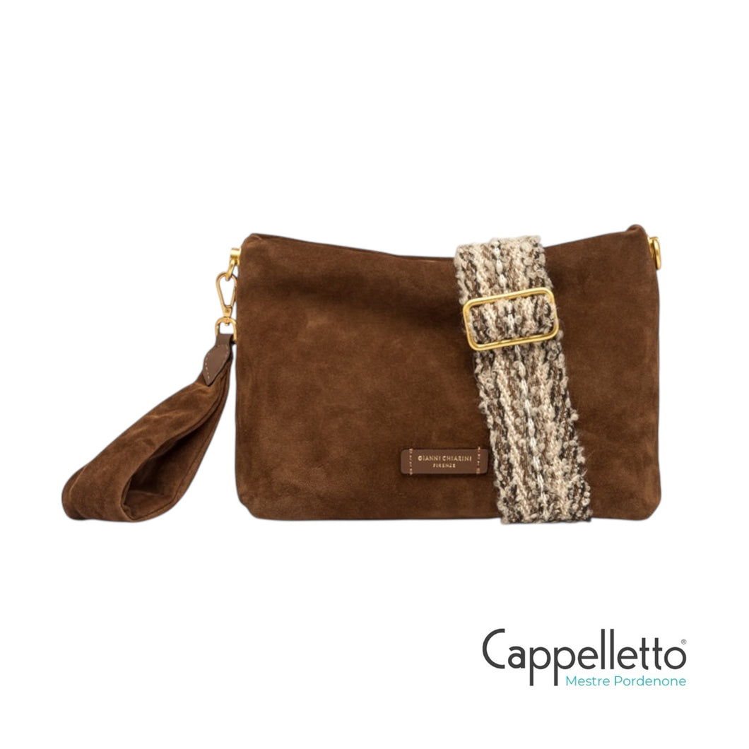 BRENDA Pochette in Pelle Scamosciata Cognac