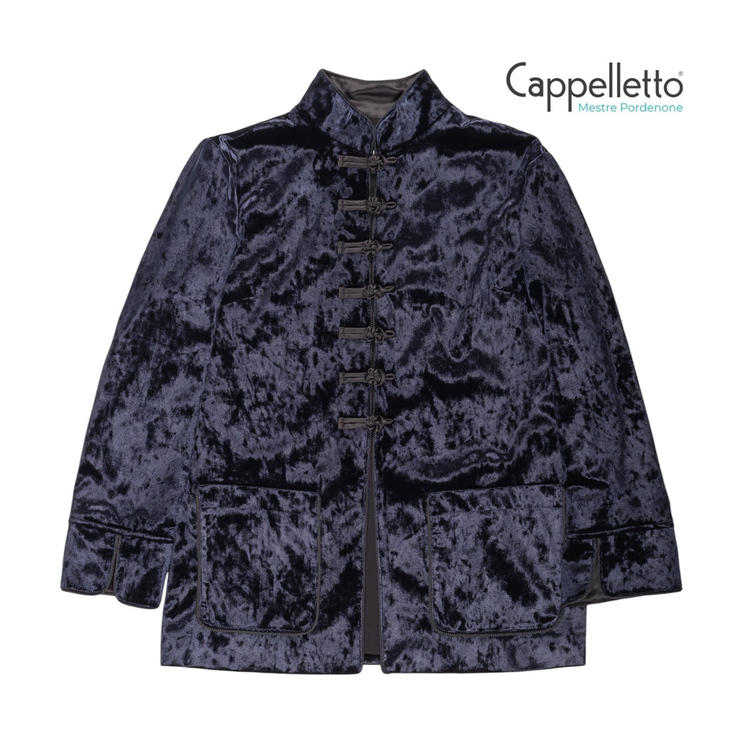 BINNIE Giacca Coreana in Velluto Effetto Mosso - Blu