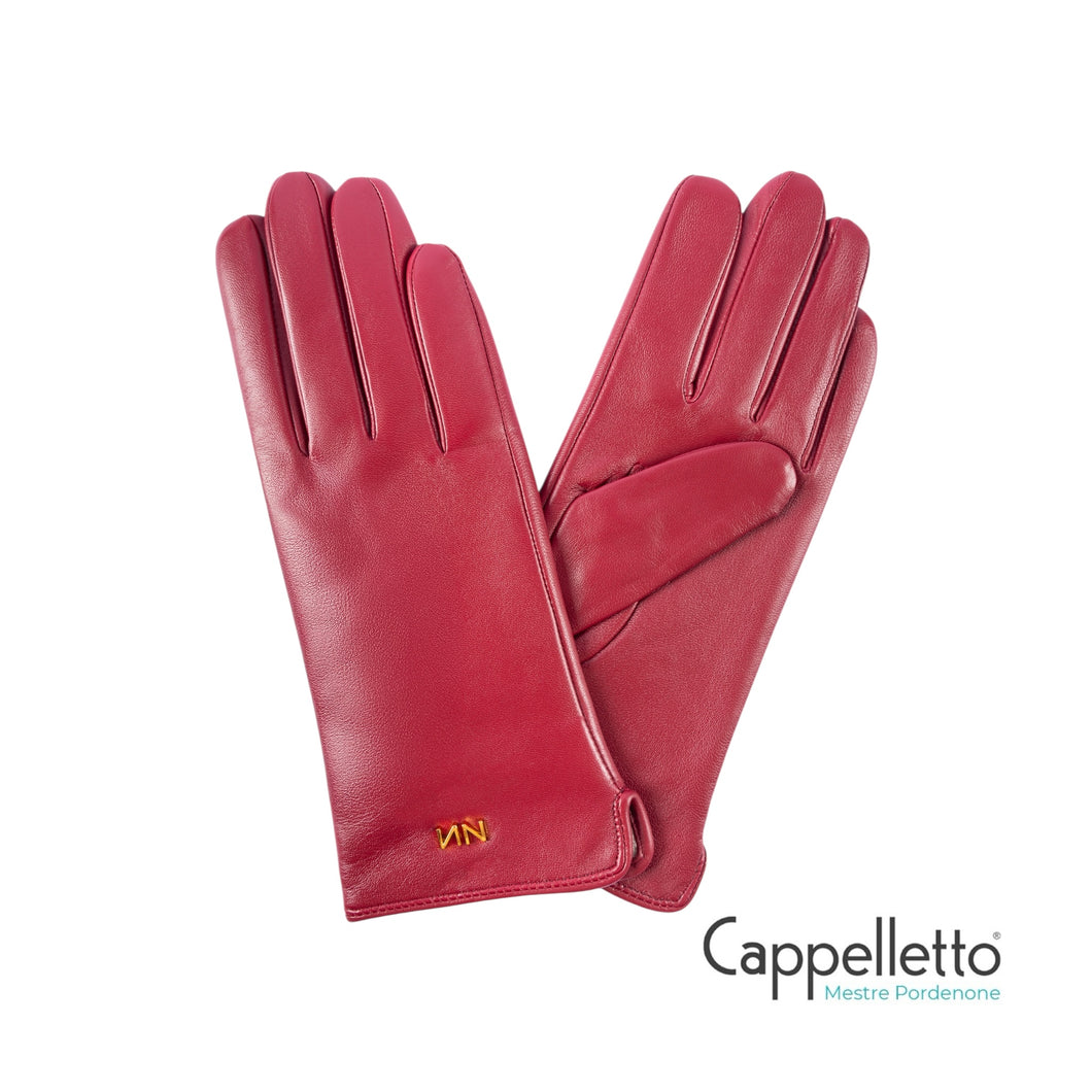 ZARINA Guanti in Pelle Logo NN Metallo - Rubino