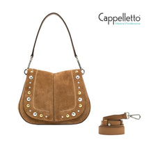 Carica l'immagine nel visualizzatore di Gallery, HELENA ROUND Borsa in Suede Caramel+Borchie

