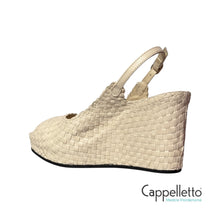 Carica l&#39;immagine nel visualizzatore di Gallery, FANCY Sandalo Zeppa in Pelle Intrecciata Avorio 9835
