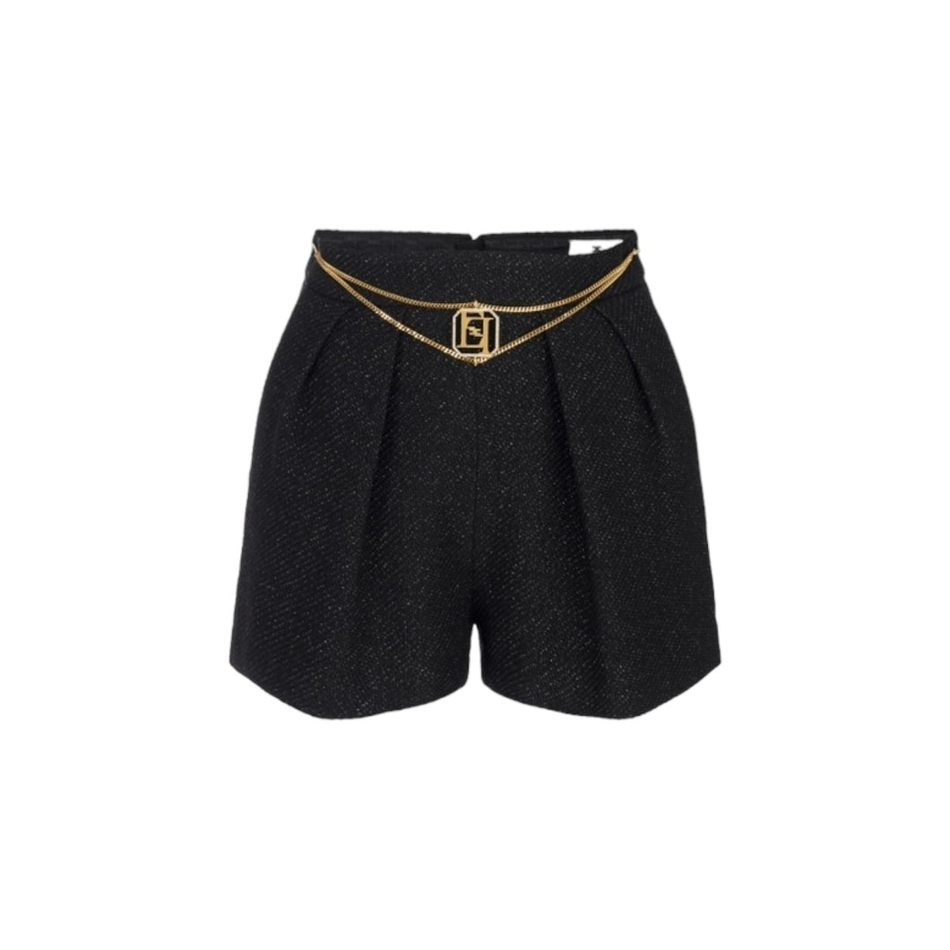 Short in tweed laminato con accessorio logo Nero SH 009