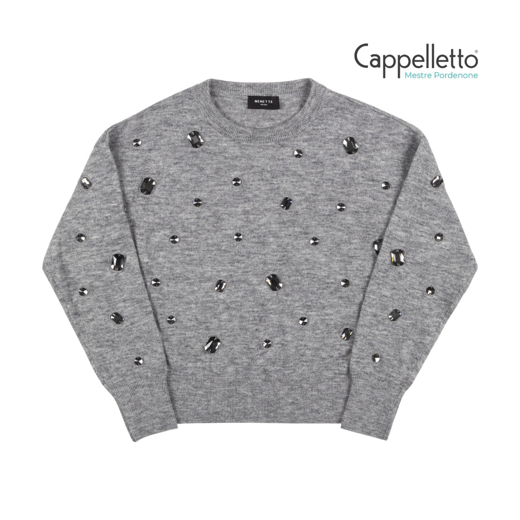 MIU Maglia Barchetta Ricamo Pietre - Grigio Medio