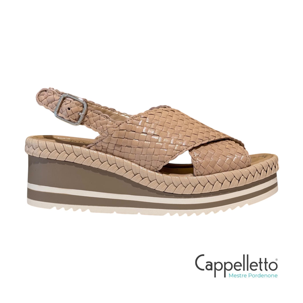 PADOVA Sandalo Zeppa Pelle Intrecciata Taupe 11221