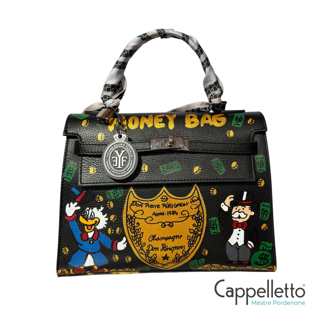 Borsa Grande Dipinta a Mano Nero
