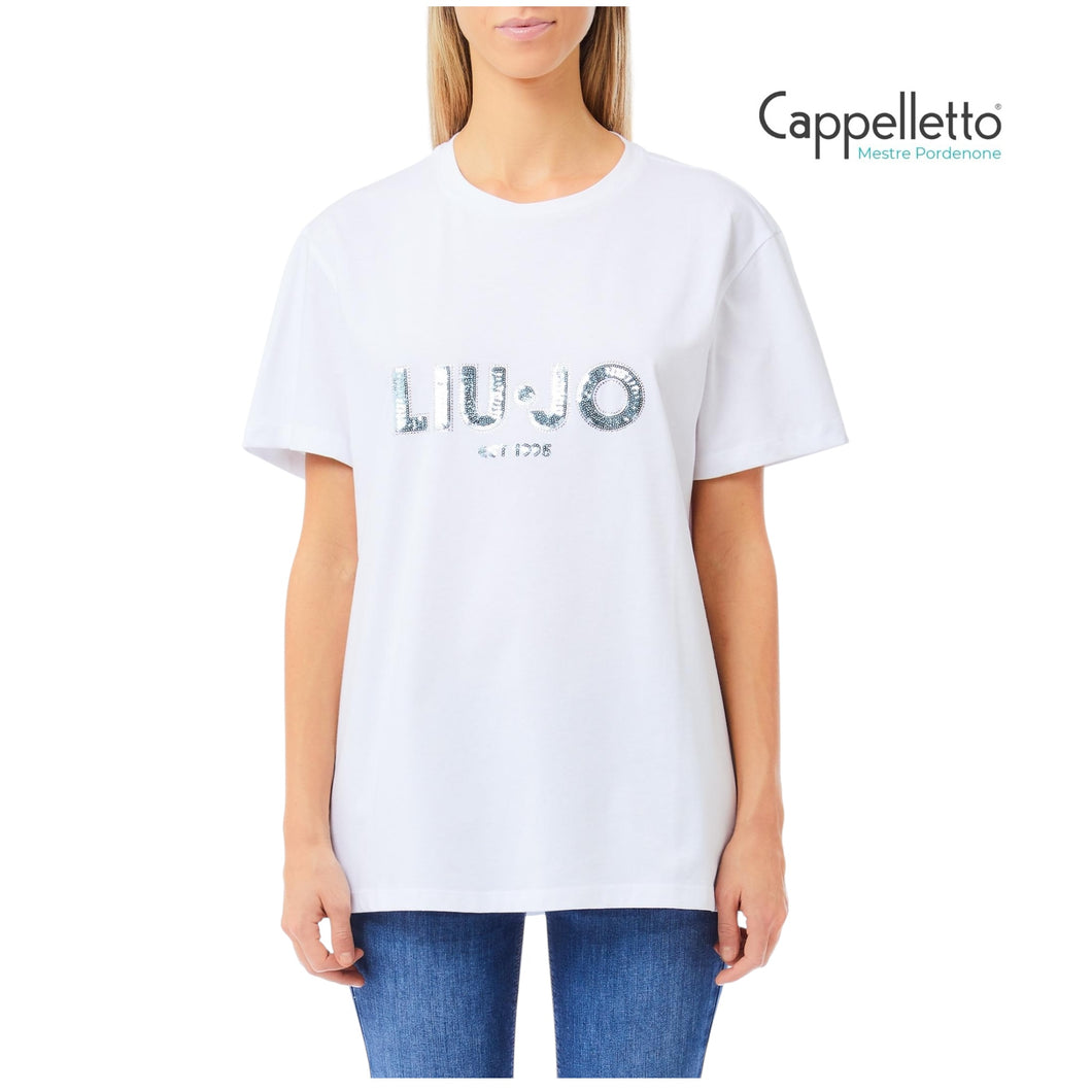T-Shirt Manica Corta Bianca LiuJo Cloud Sequins UF5260