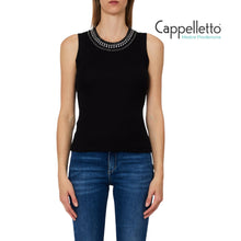 Carica l'immagine nel visualizzatore di Gallery, Top con Applicazioni Gioiello Collar Nero WA6490
