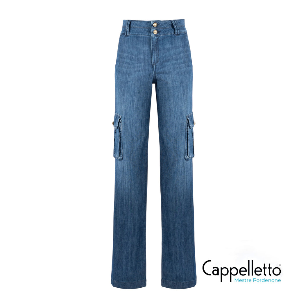 SALVO Panta Cargo Denim Leggero Blu Medio