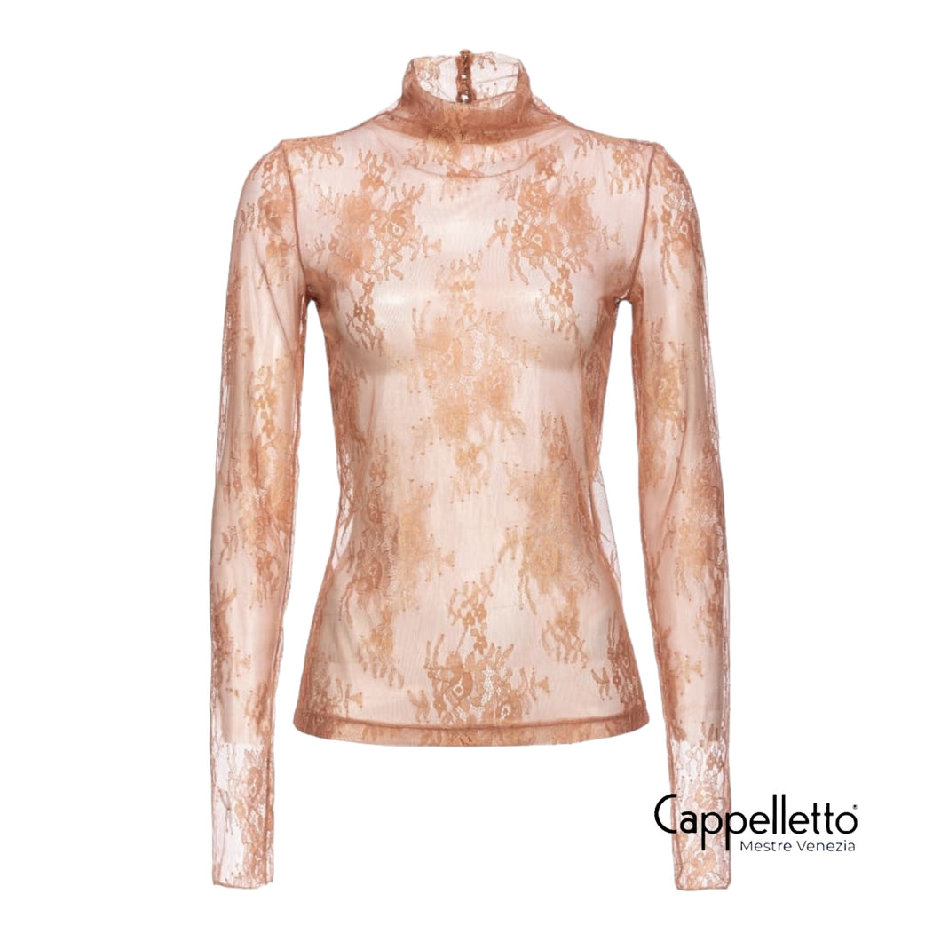 TRAMINER Maglia in pizzo laminato Nudo/oro
