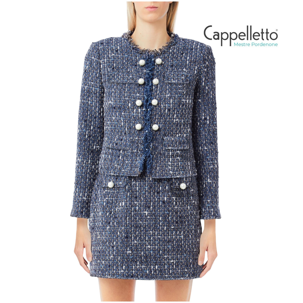 Giacca Boxy Stuoia Bouclè Blu/Grey CF5377