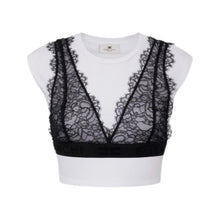 Carica l&#39;immagine nel visualizzatore di Gallery, T-shirt con bralette in pizzo Gesso/Nero MA 038
