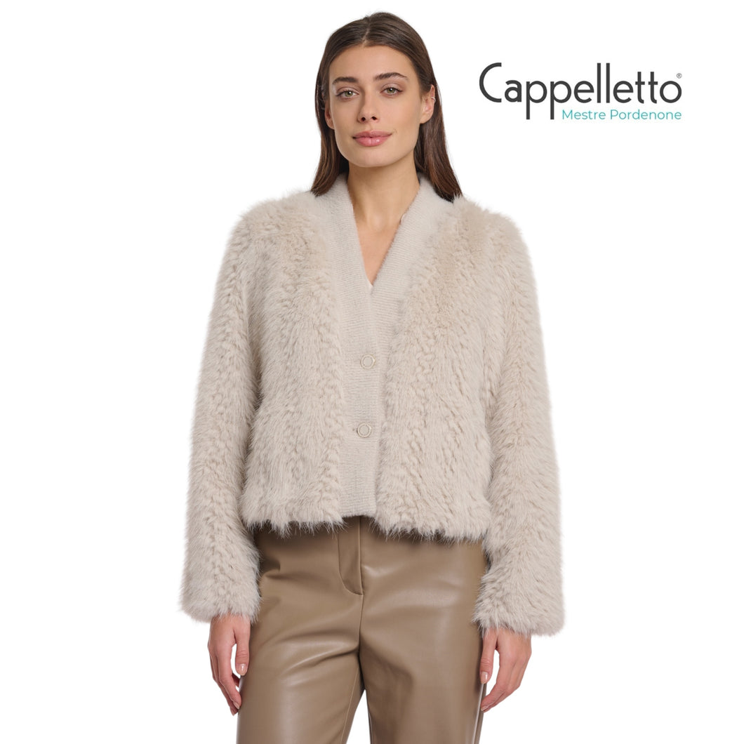 CHAIMAE Cardigan Corto in EcoPelliccia Betulla